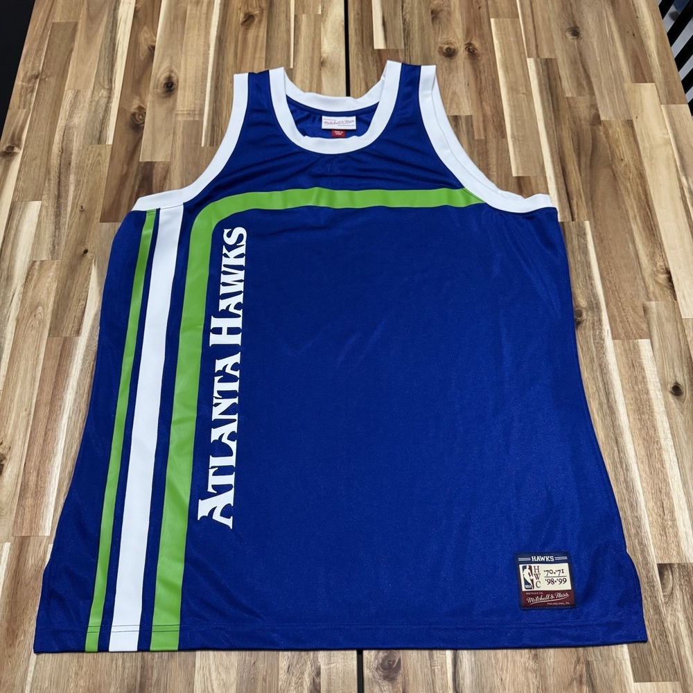 Atlanta Hawks Jersey Mens XL Blue Mitchell Ness Hardwood Classics Heritage Retro